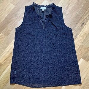 LOFT Sleeveless Semi-Sheer Ruffled Neckline Flowy Polka Dot Blouse Women’s S